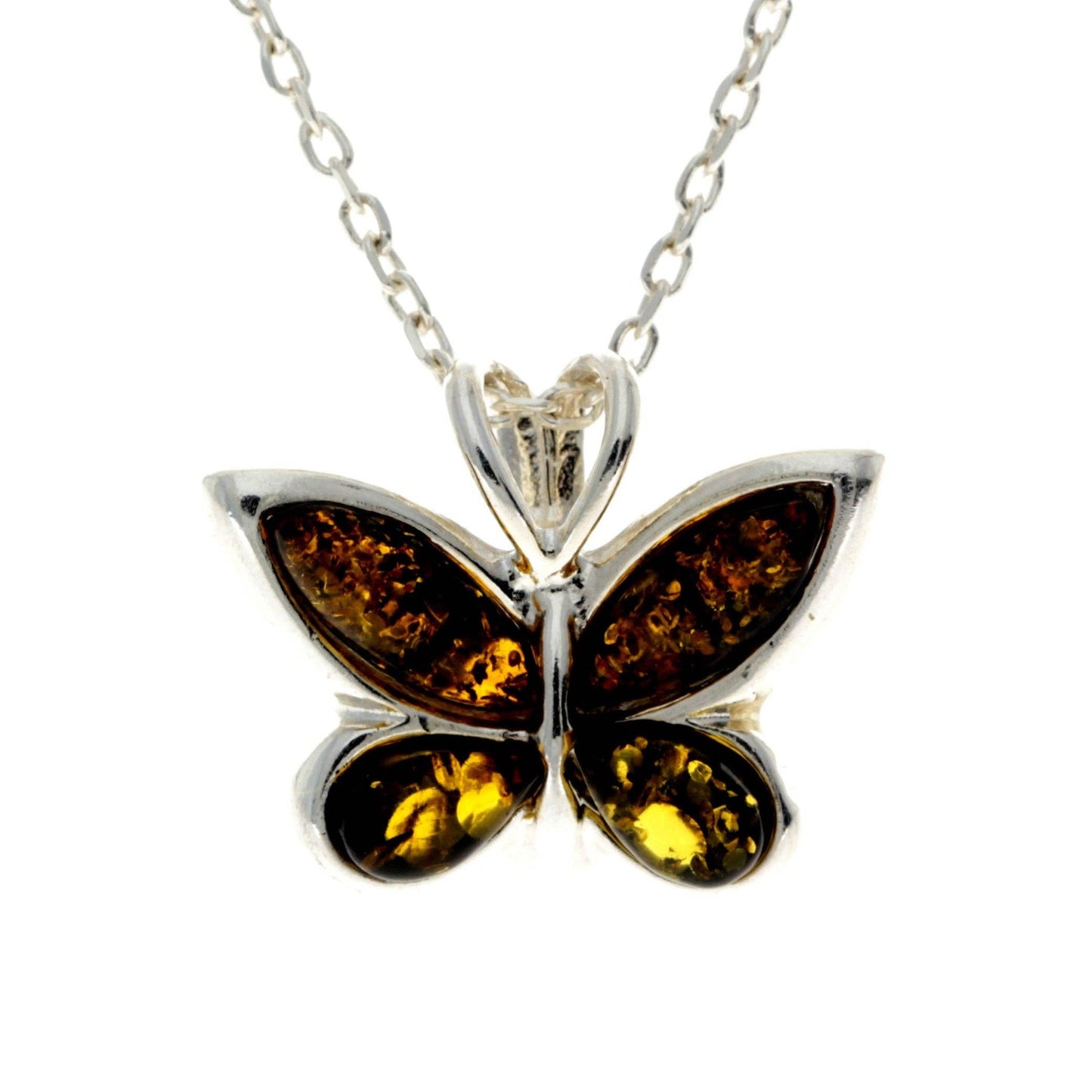 925 Sterling Silver & Baltic Amber Small Butterfly Pendant