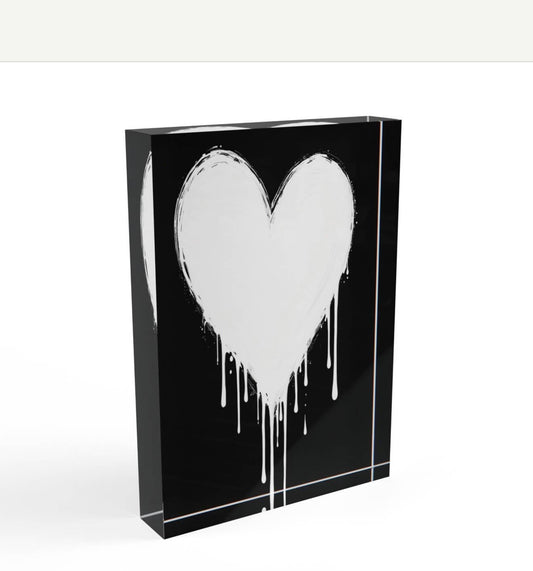 Modern Drippy Heart Art Crystal Block Table  Decor       