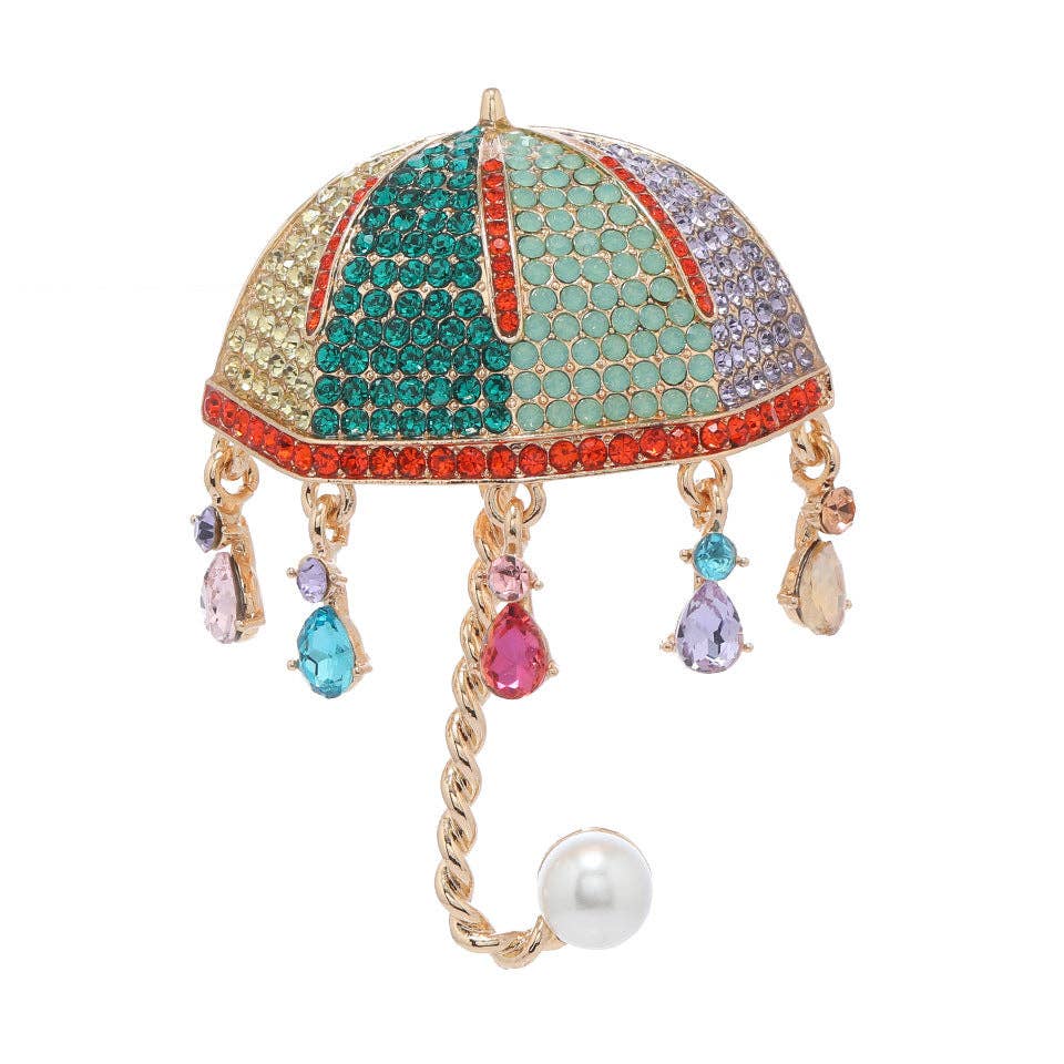 Parasol Rhinestone  Alloy Brooch