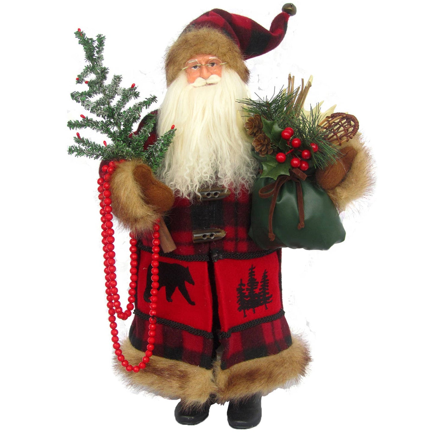 18" Buffalo Plaid Black Bear Santa Sale