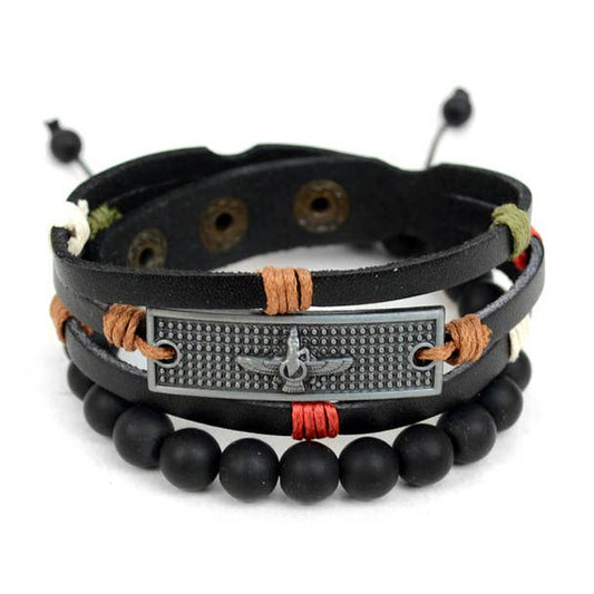 Leather & Natural Stone Two Pieces Bracelet Set Sale