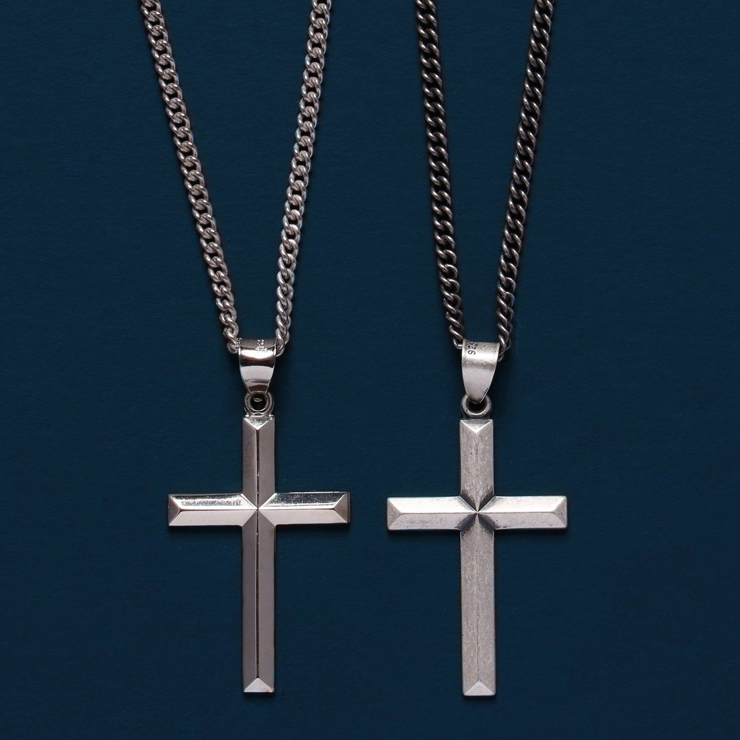 Large Sterling Silver Bevel Cross Pendant Necklace - 20"