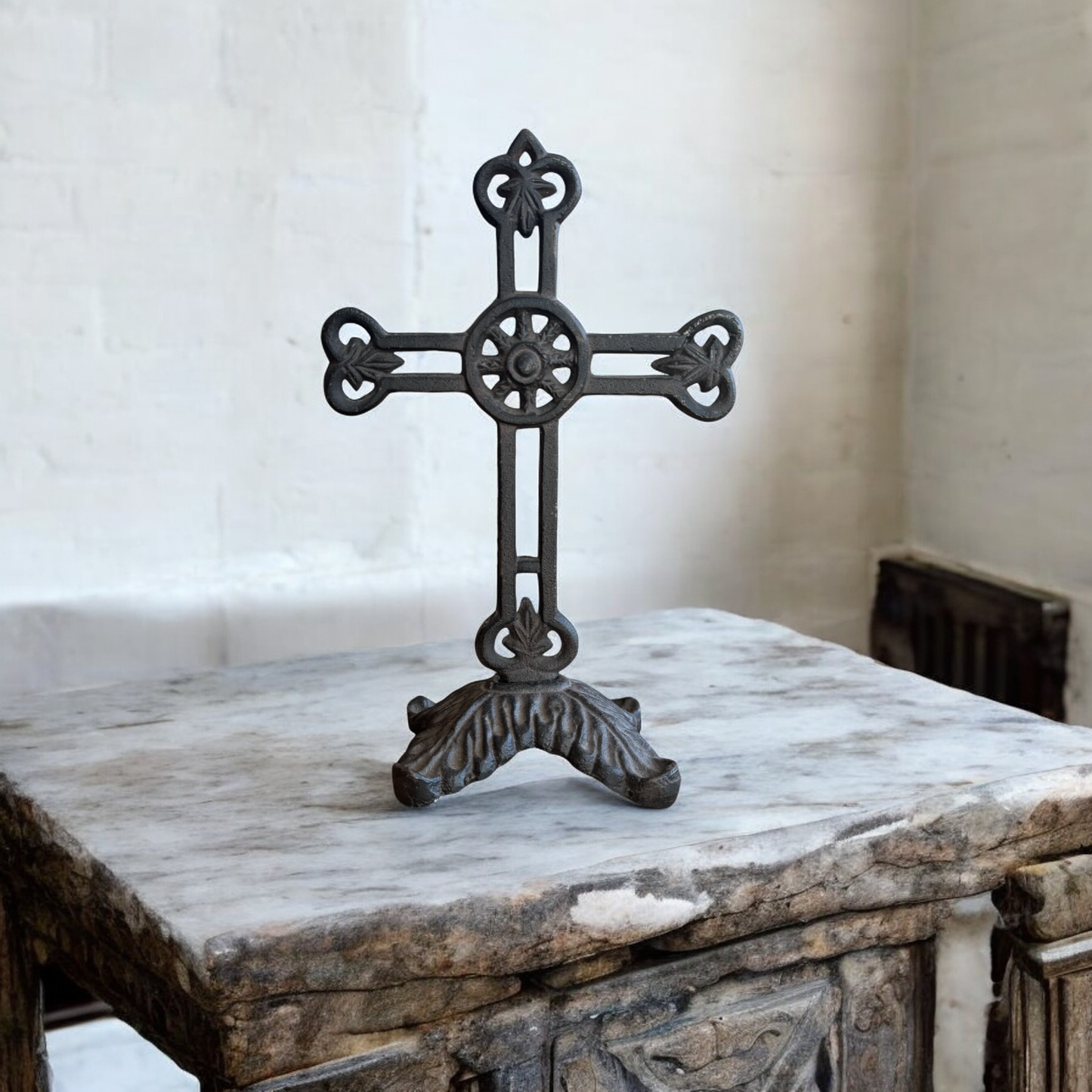 Cast Iron Filigree Table Cross on Rectangular Pedestal Base Clearance