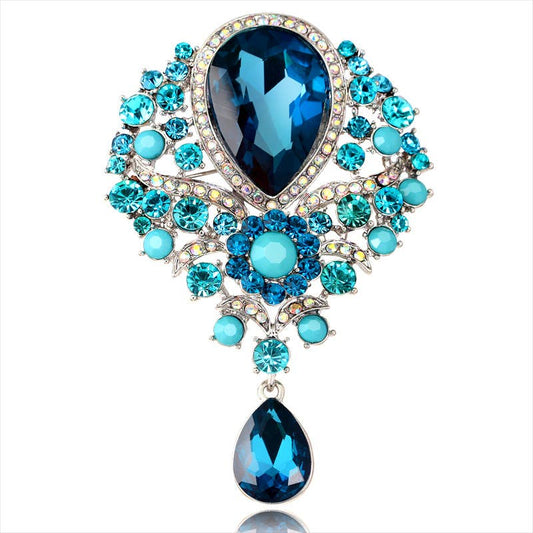 Floral Teardrop Rhinestone Pin