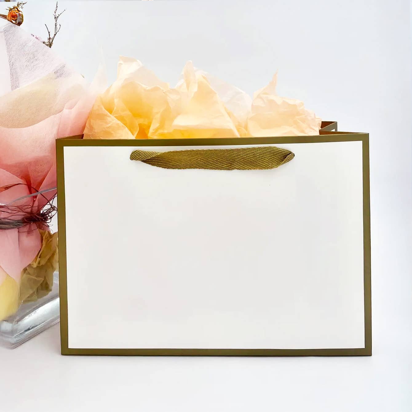 White with Gold Border Paper Gift Bag