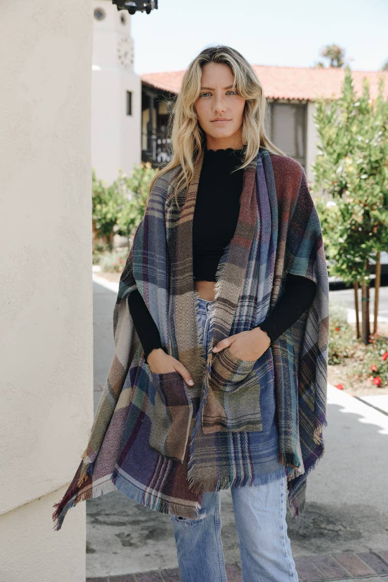 Multicolor Plaid Pocket Ruana