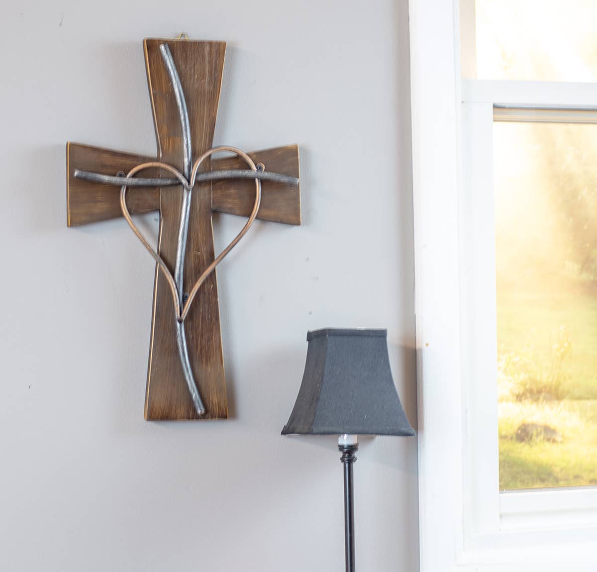 Espres Silver Copper Wood Metal Wall Cross