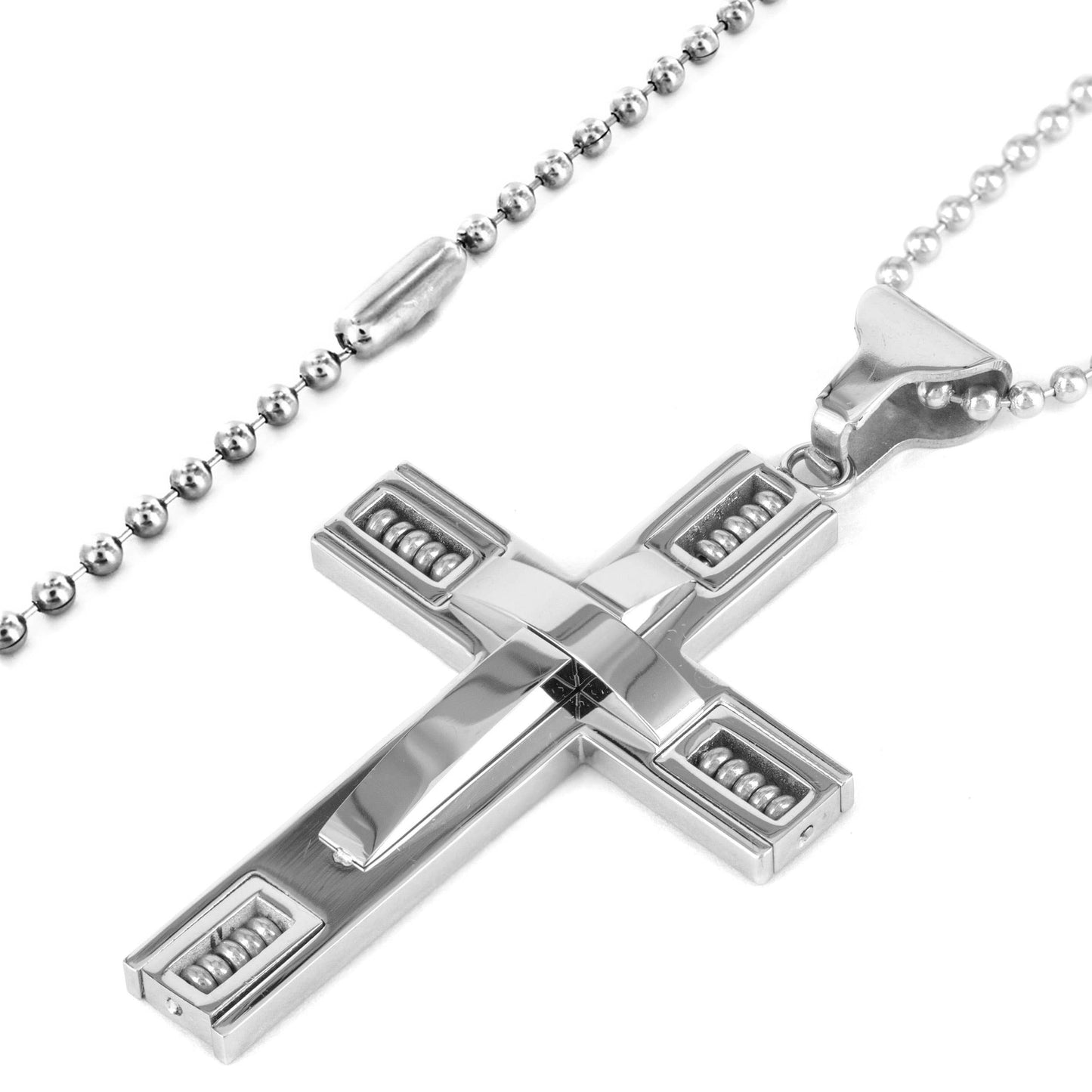 Stainless Steel 3D Beaded Cross Pendant Necklace