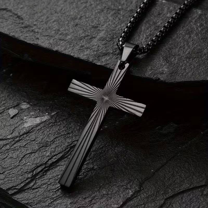 Sunburst Etched Cross Pendant