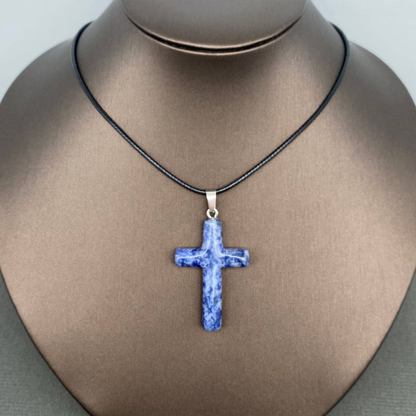 Stone Cross Waxed Cord Pendant