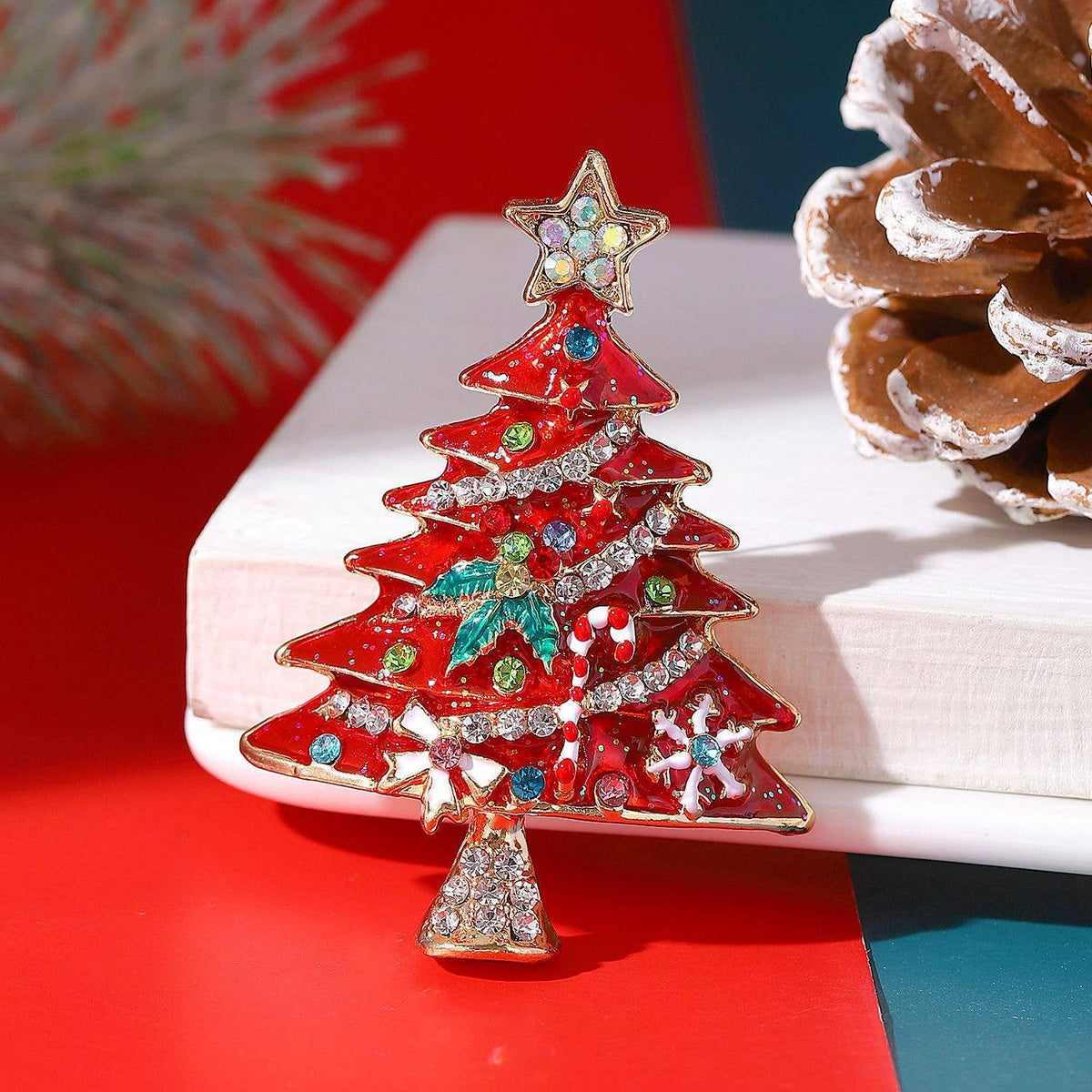 Colorful Enamel Christmas Tree Brooch - Festive Holiday Pin