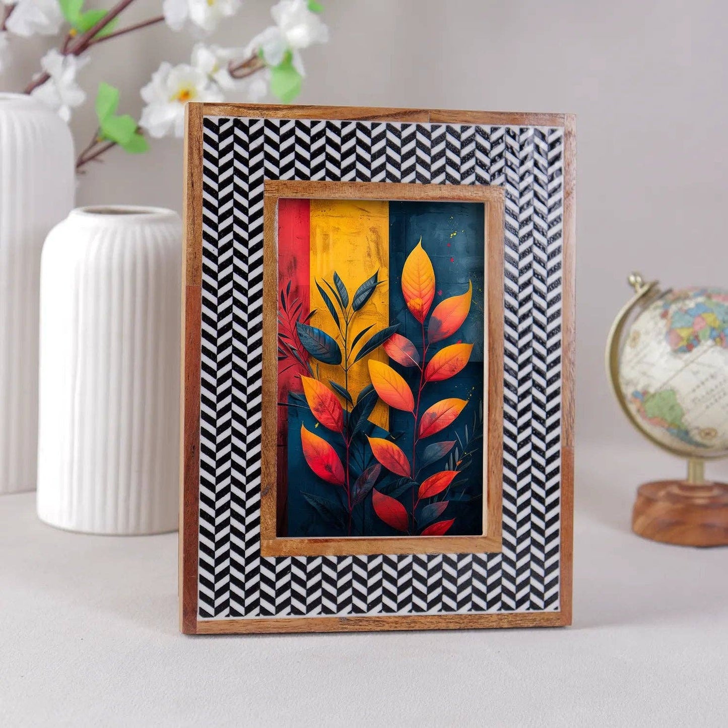 Chevron Herringbone Resin Inlay Picture Frames Wooden Border