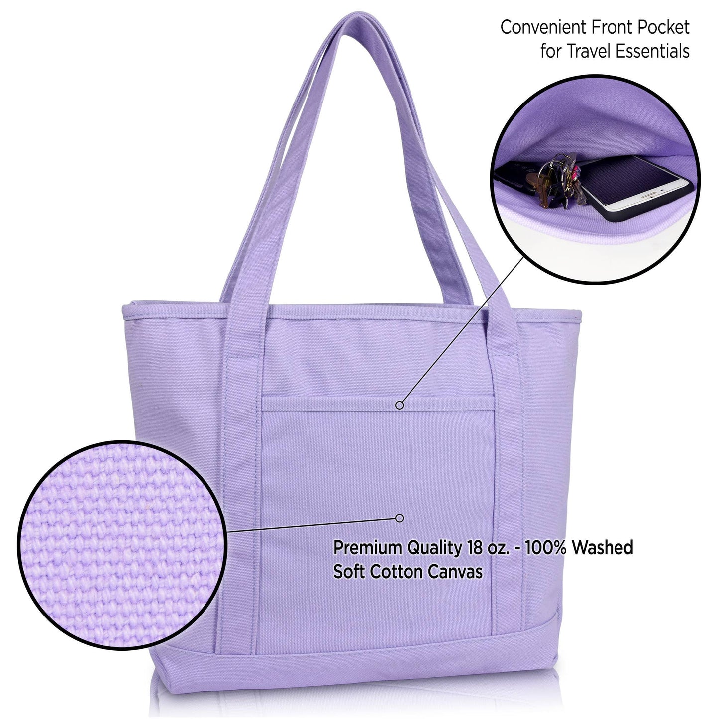 Dalix 20" Solid Color Cotton Canvas Shopping Tote Bag