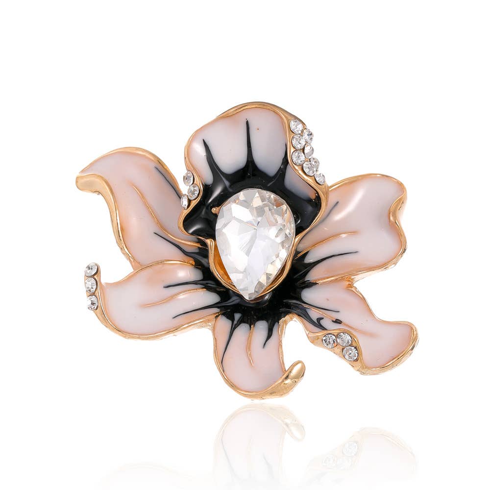 Orchid Flower Rhinestone Enamel Brooch Pin