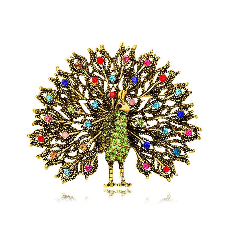 Exquisite Colorful Rhinestone Peacock Brooch