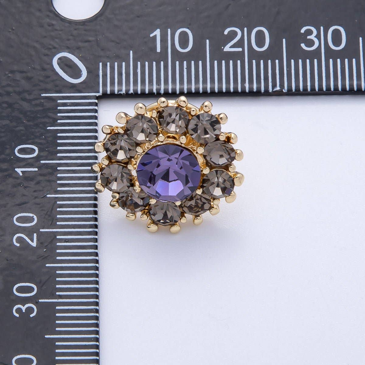 Gold 19mm Dark Rhinestone Round Pin Brooch