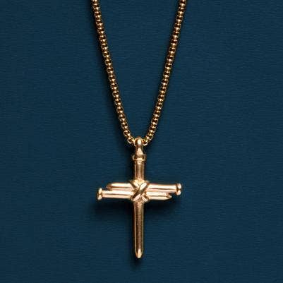 14k Gold Plated Stainless Steel Nail Cross Necklace