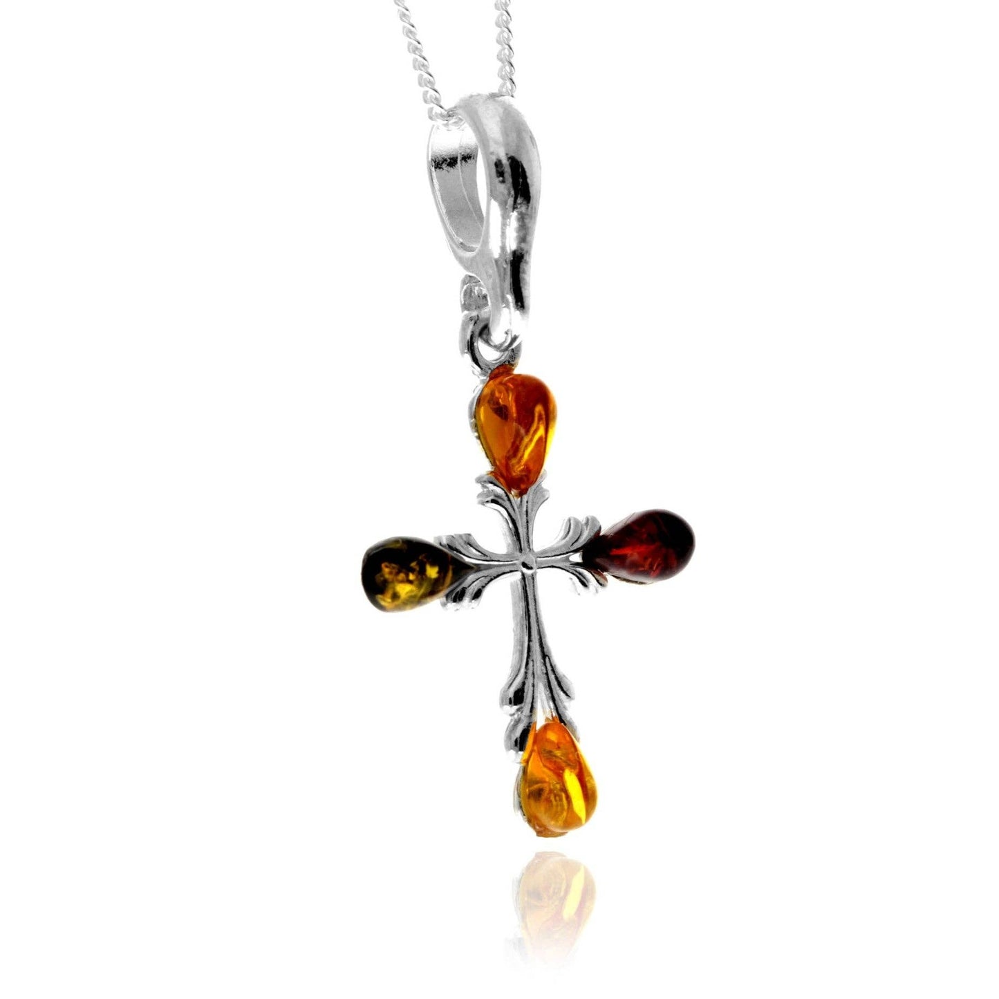 925 Sterling Silver & Genuine Baltic Amber Small Cross Pendant