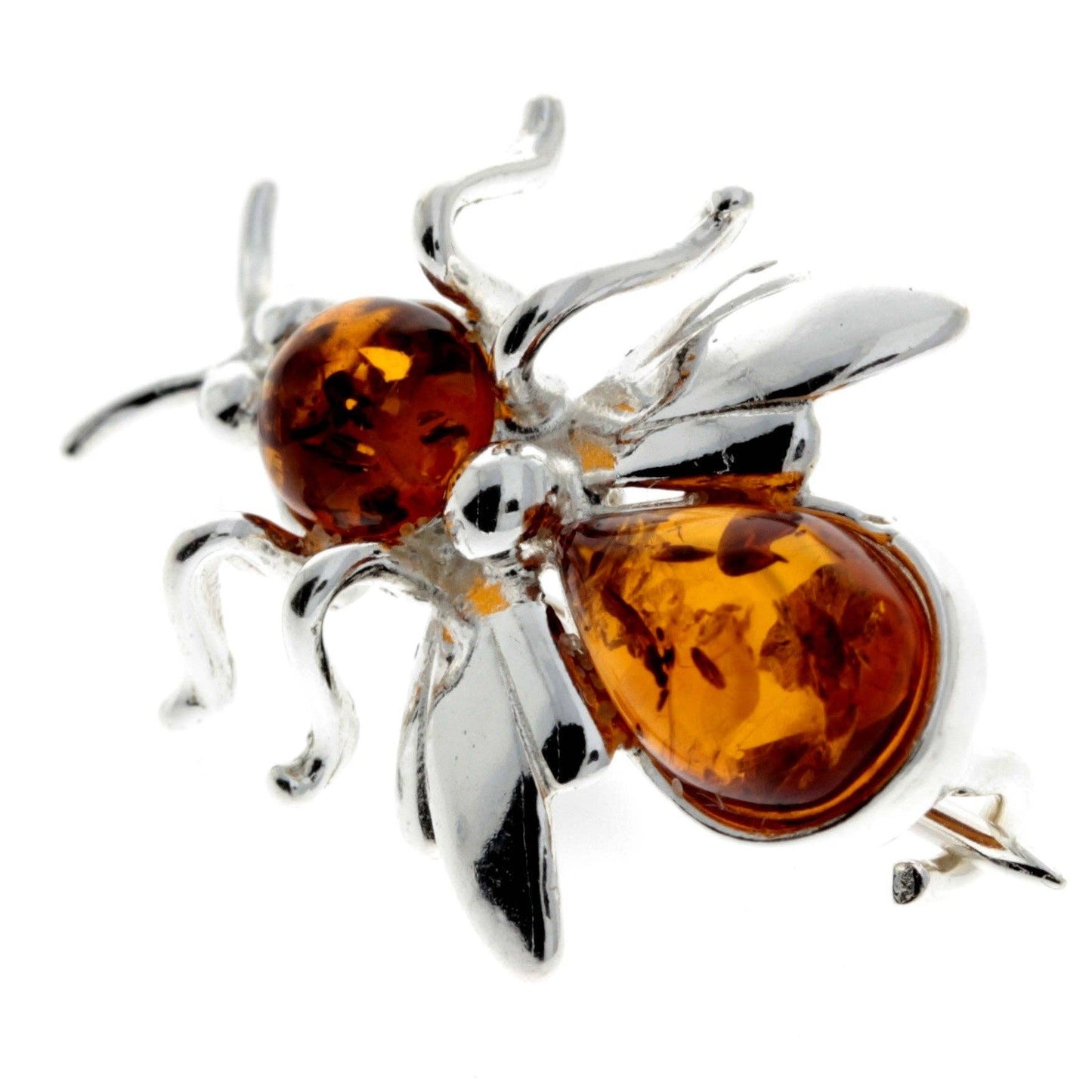 925 Sterling Silver & Baltic Amber Fly Brooch