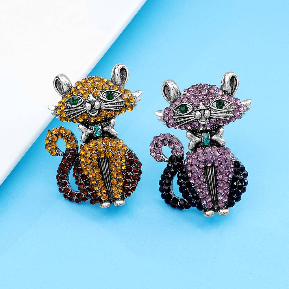 Rhinestone Bowknot Cat Brooch Pin