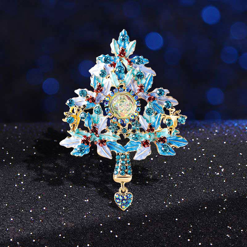 Christmas Tree Angel Rhinestone Pin