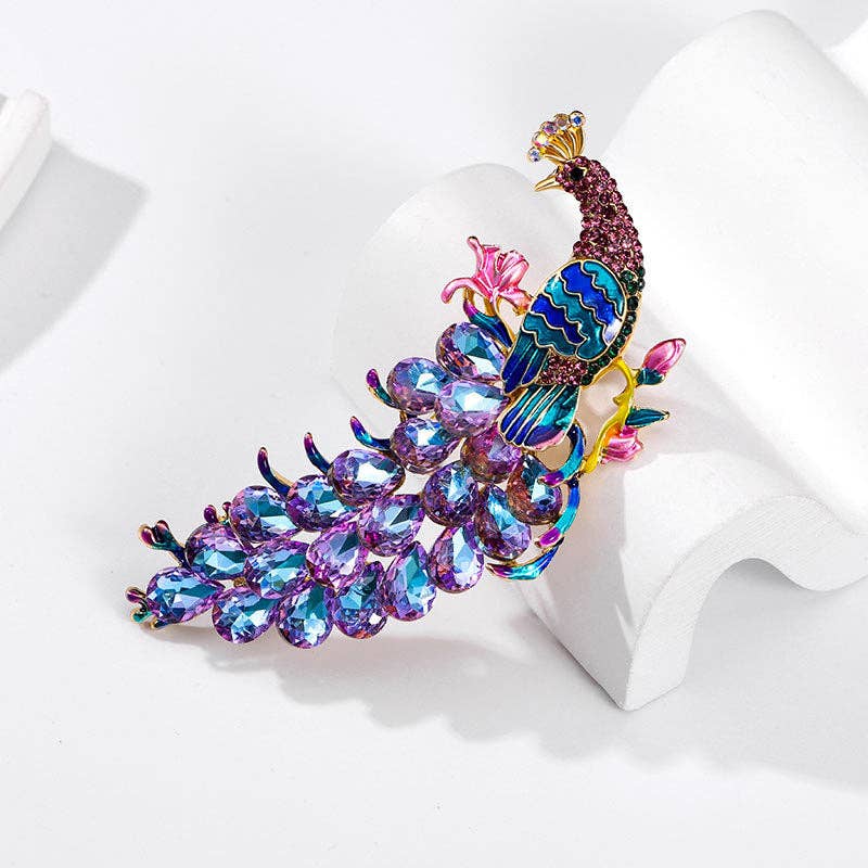Peacock Rhinestone Brooch