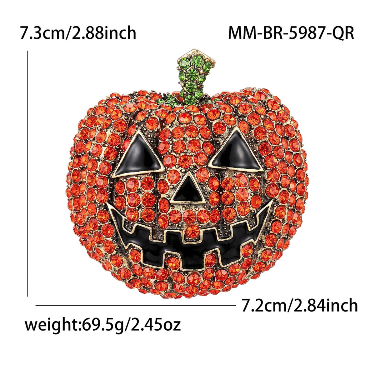 Rhinestone Jack‑O‑Lantern Pumpkin Halloween Brooch Lapel Pin