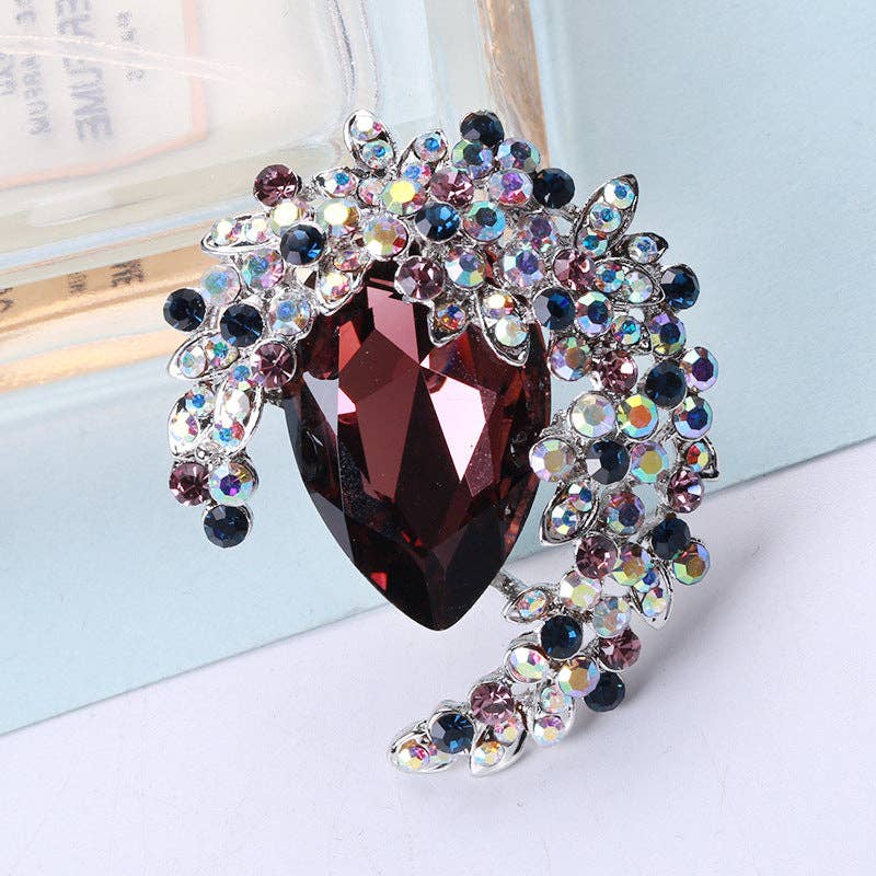 Rhinestone Jewel Flower Crescent Moon Necklace Pendant Brooch Pin