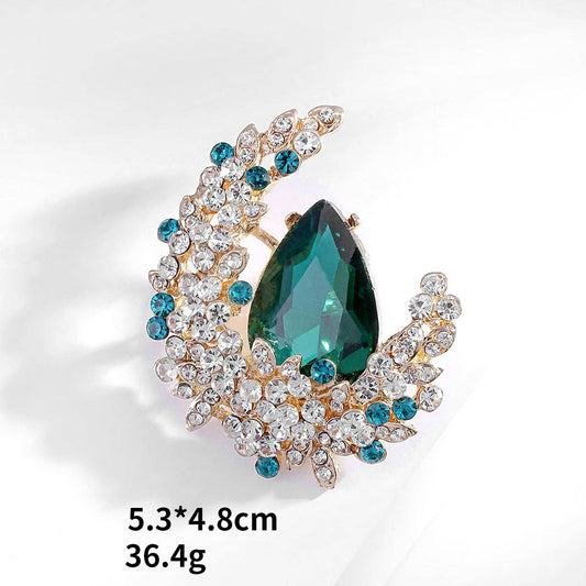 Rhinestone Jewel Flower Crescent Moon Necklace Pendant Brooch Pin