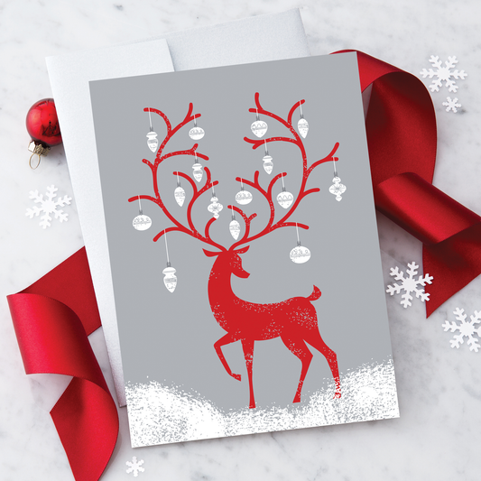 Reindeer With Ornaments - 8 Boxed Holiday Greeting Cards