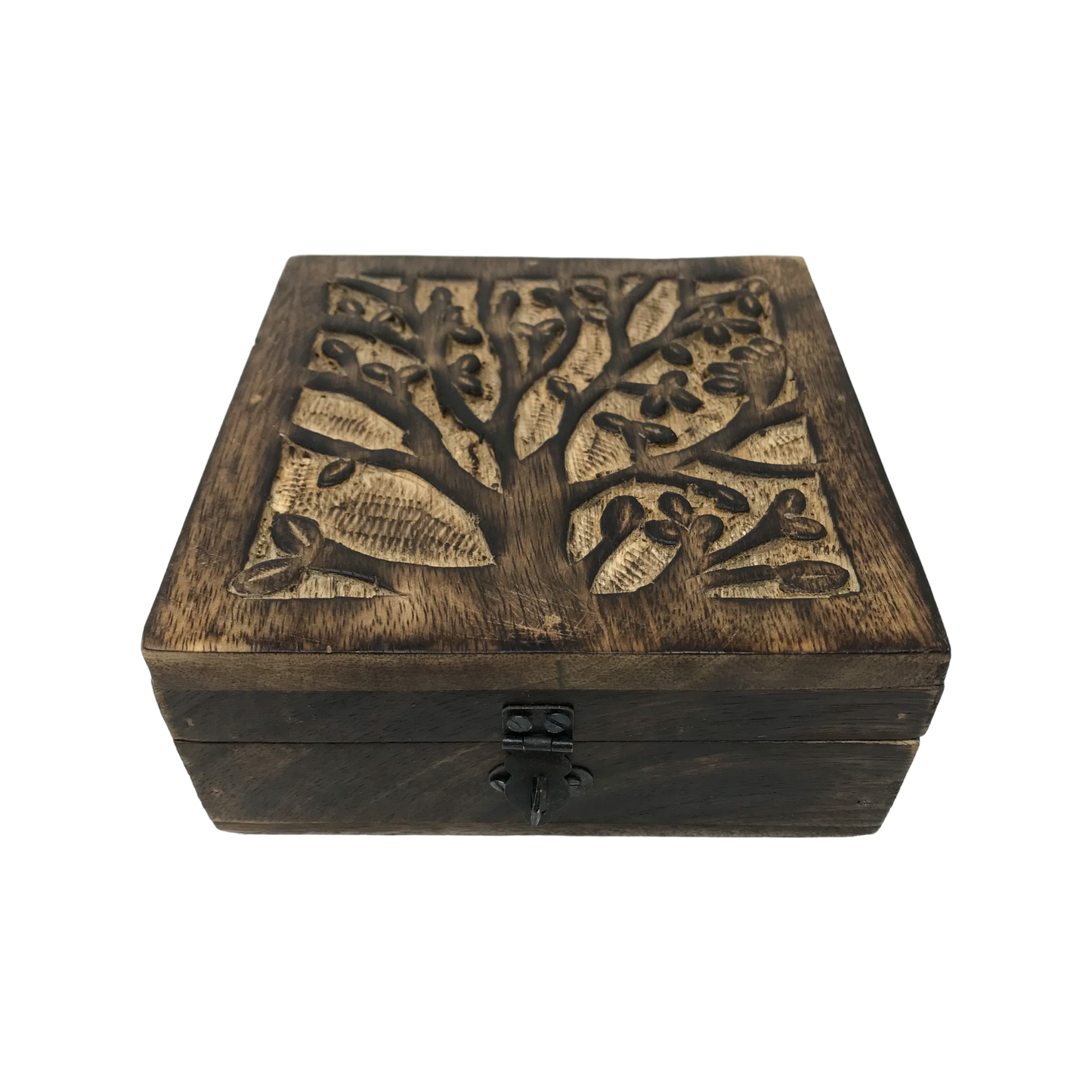 Hand-Carved Wood "Tree of Life" Hinged BOX ONLY Family Gift Clearance