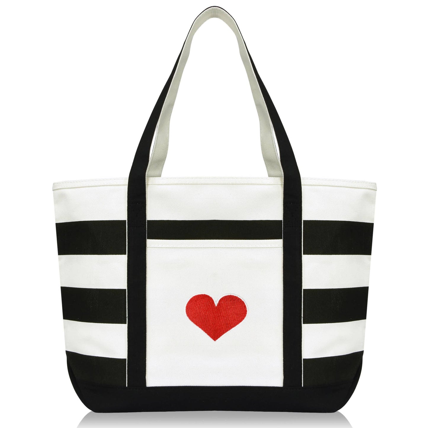 Dalix Love Big Heart Womens Embroidered Striped Tote Bag