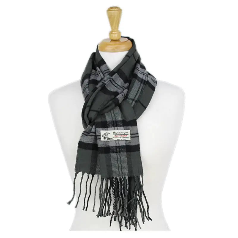 Grey Plaid Cashmere Feel Scarf