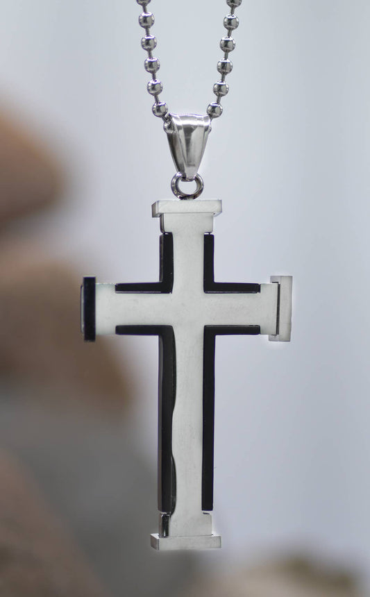 Silver/Black Large Cross Necklace