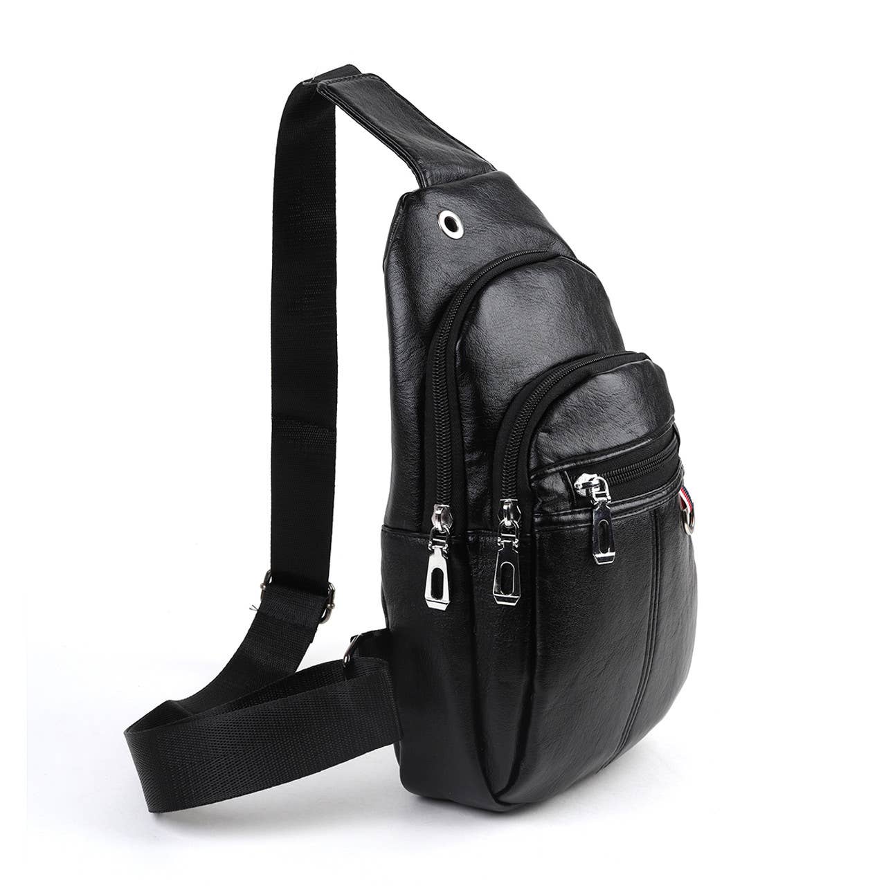 Vegan Leather Crossbody Sling Bag - Black Sale