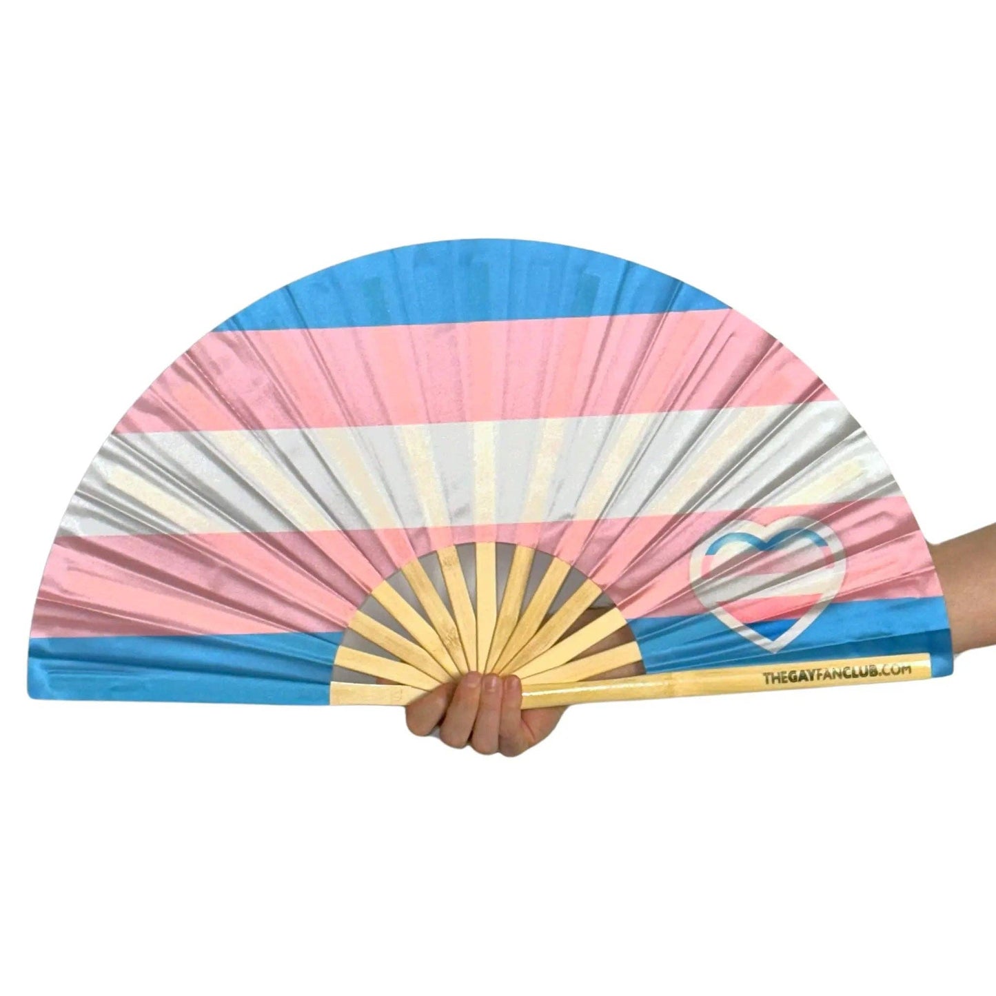 Trans Pride Flag Fan (Bamboo Handle)