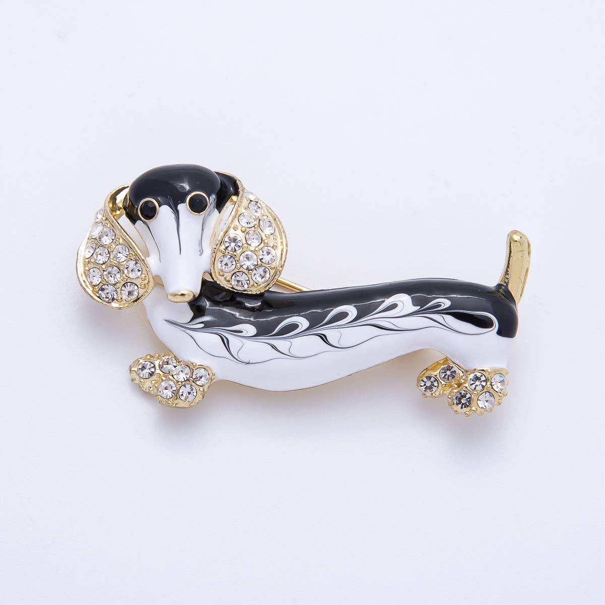 Vintage Gold 44.2mm x 24.2mm Micro Paved CZ Dachshund Wiener Dog Puppy Pet Brooch Pin