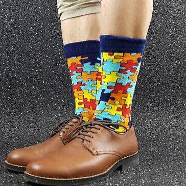 Puzzle Pieces Jigsaw Colorful Pattern Socks