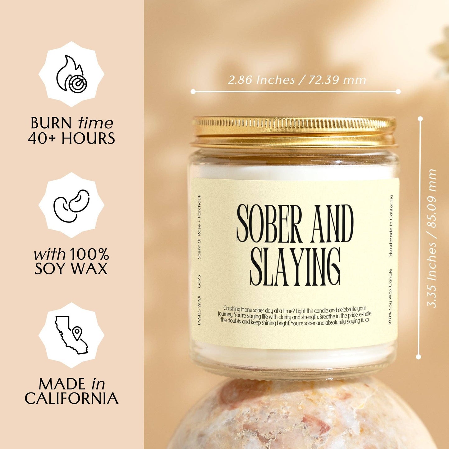 Sobriety Sober and Slaying Candle White Tea + Jasmine Scent
