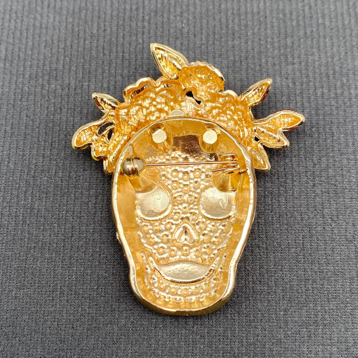 Halloween Skull with Wreath Enamel Brooch