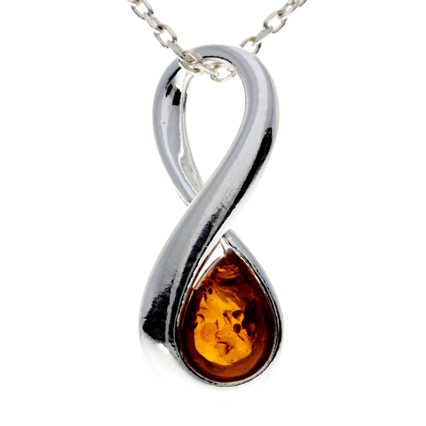 925 Sterling Silver & Genuine Baltic Amber Modern Infinity Pendant