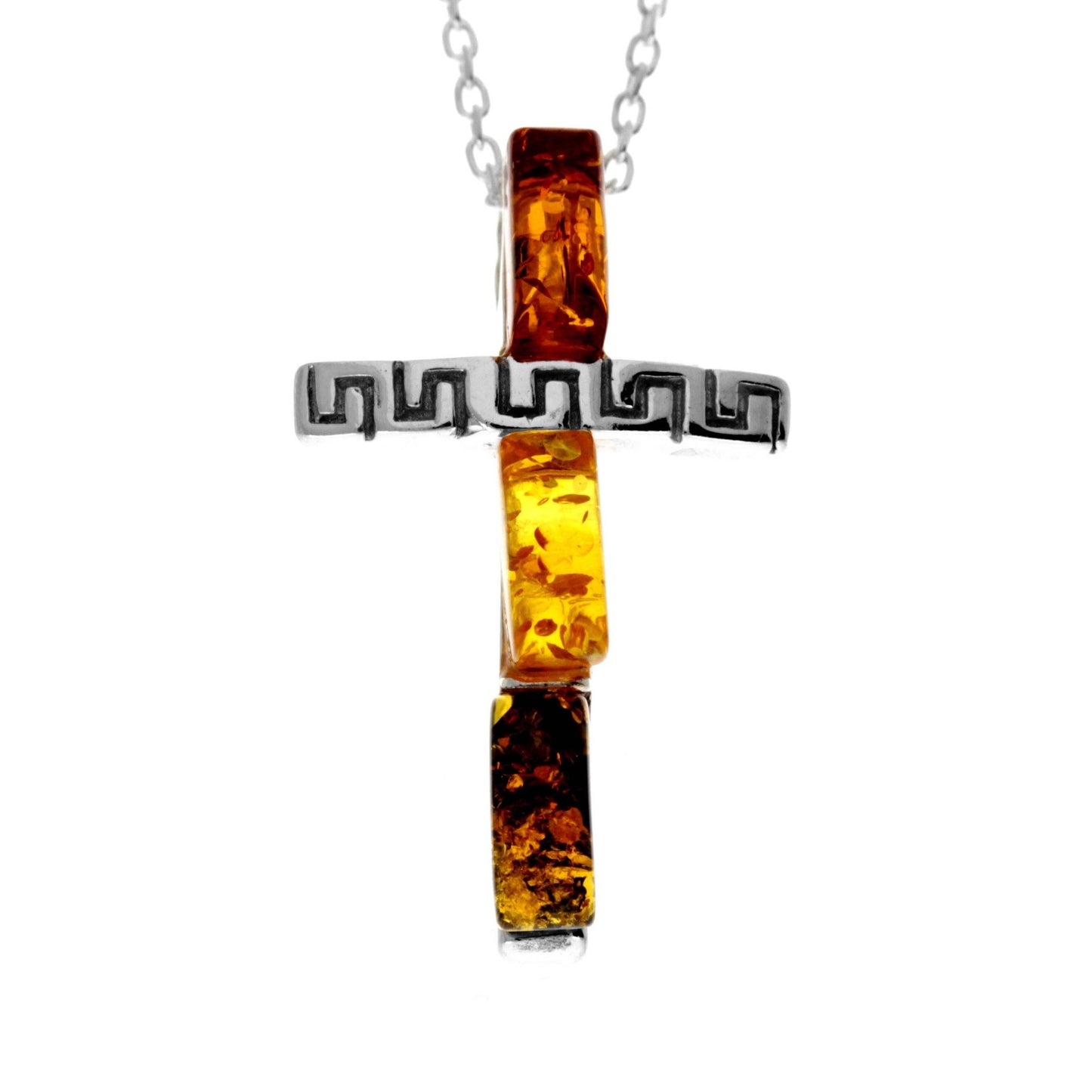 925 Steling Silver & Genuine Baltic Amber Modern Cross Pendant
