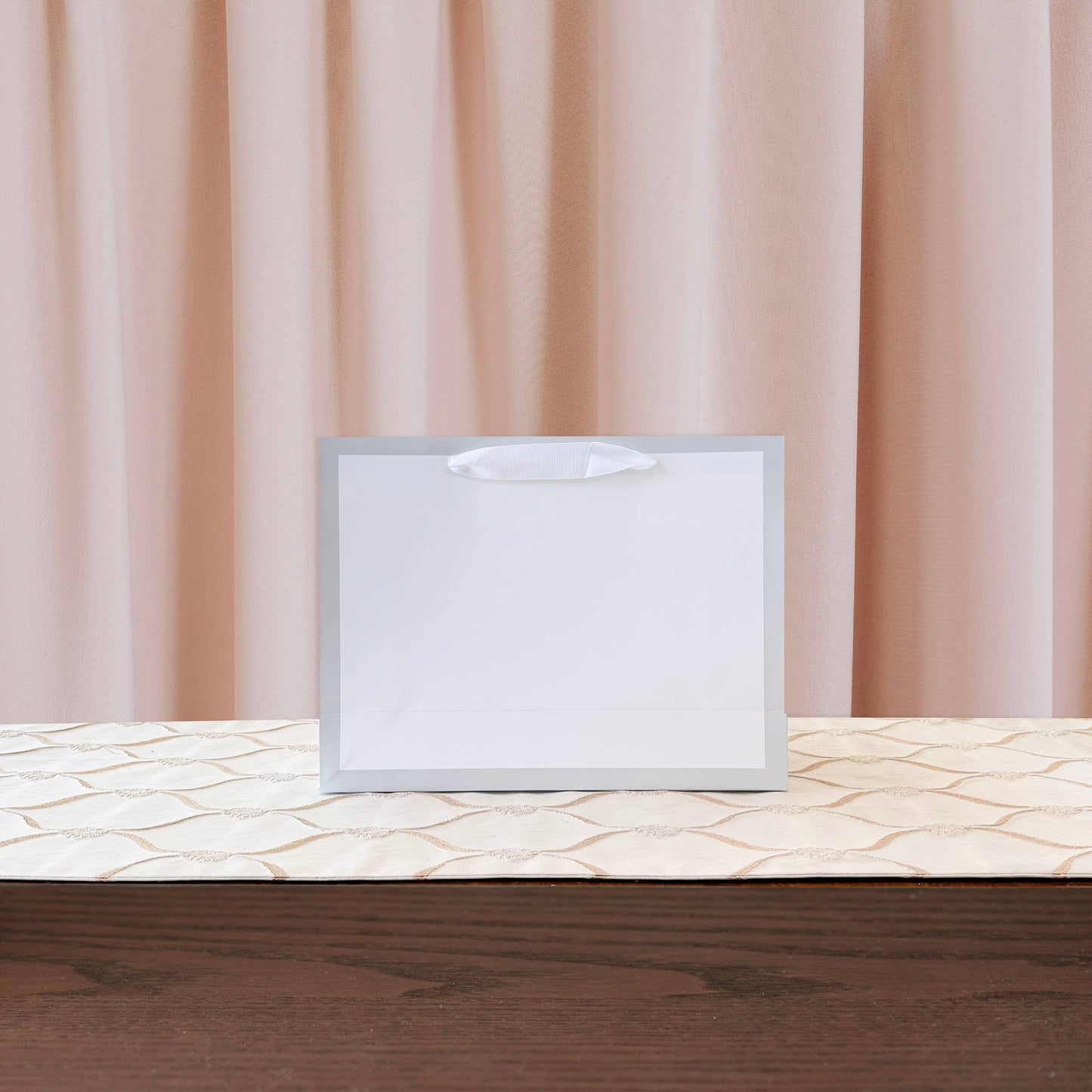 Soft Gray Border Gusset White Gift Bag