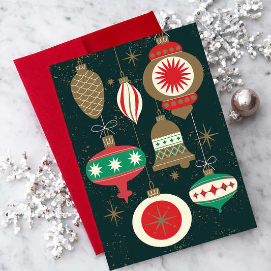 Vintage Christmas Ornaments - 8 Boxed Holiday Greeting Cards