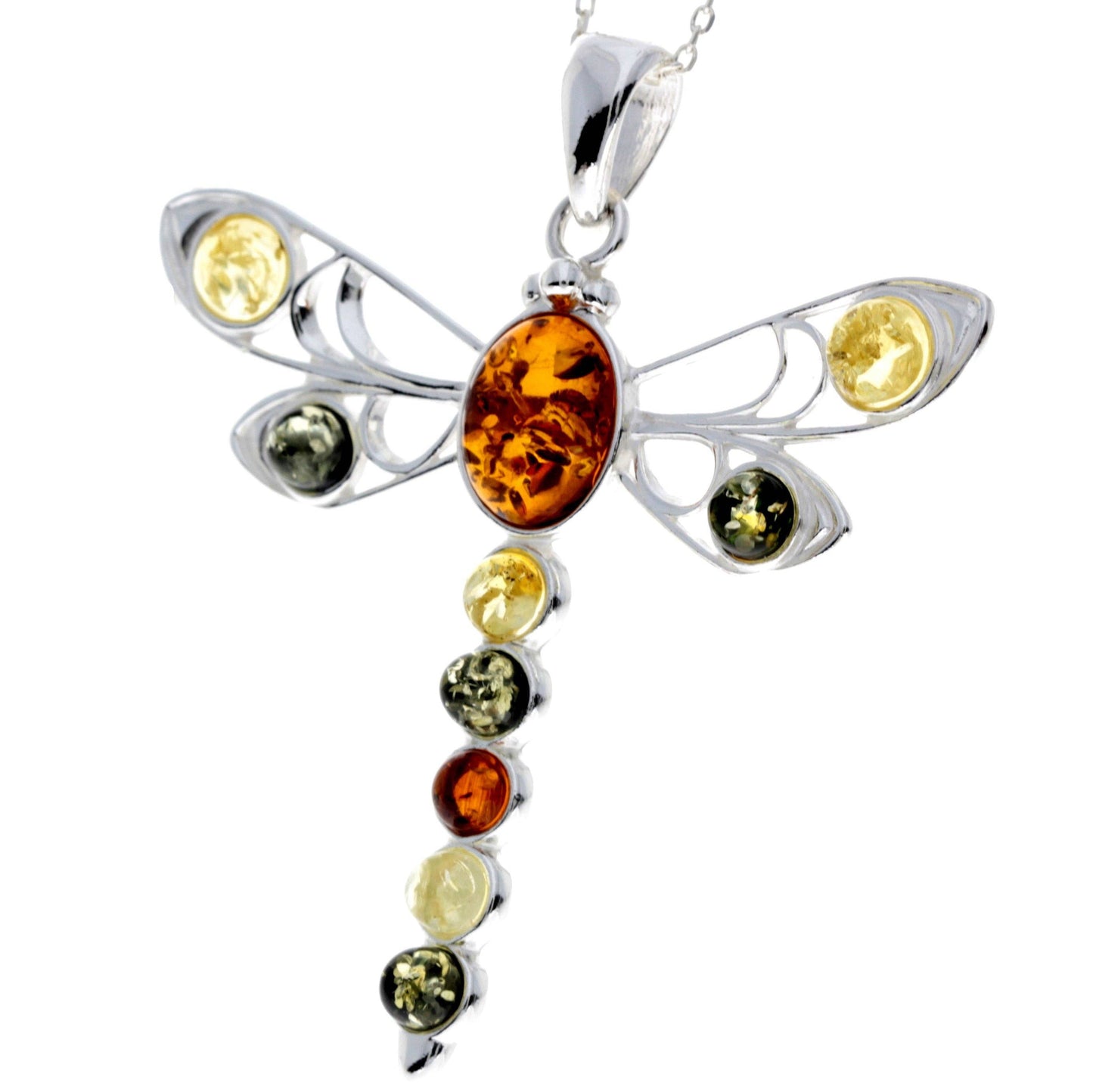 925 Sterling Silver & Baltic Amber Dragonfly Pendant