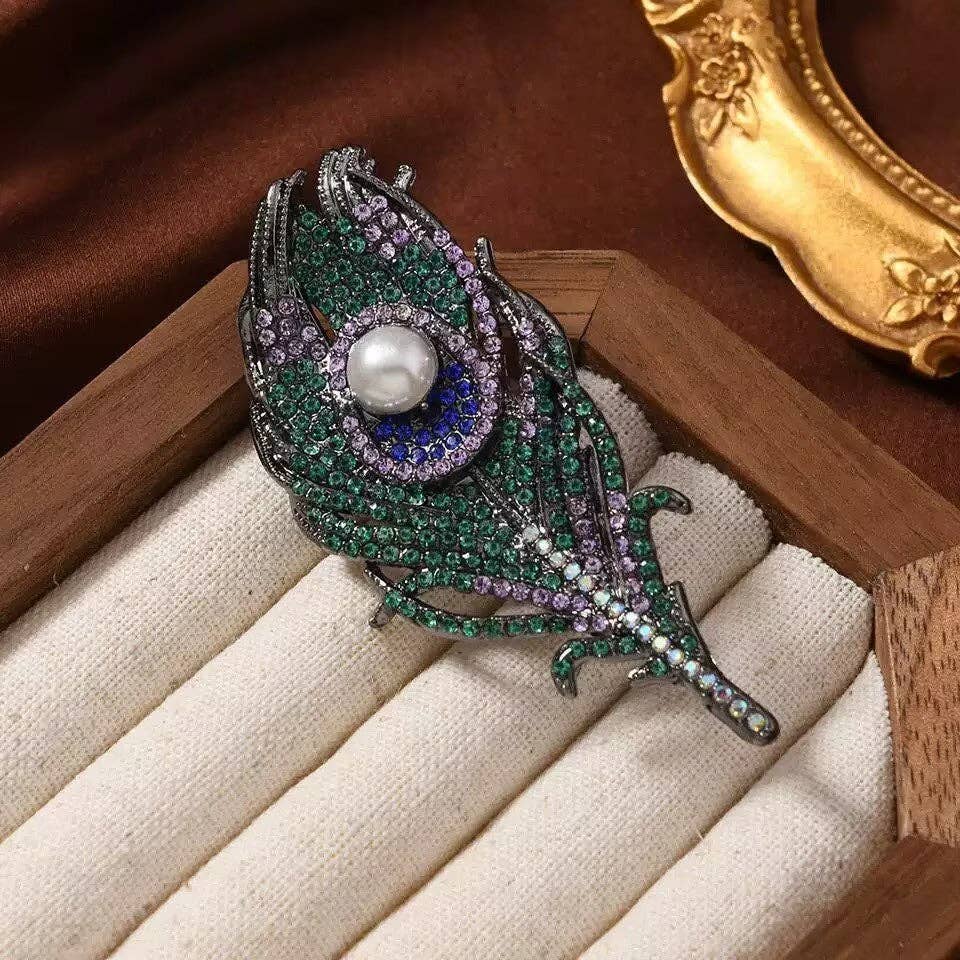 Feather Alloy Rhinestone Brooch