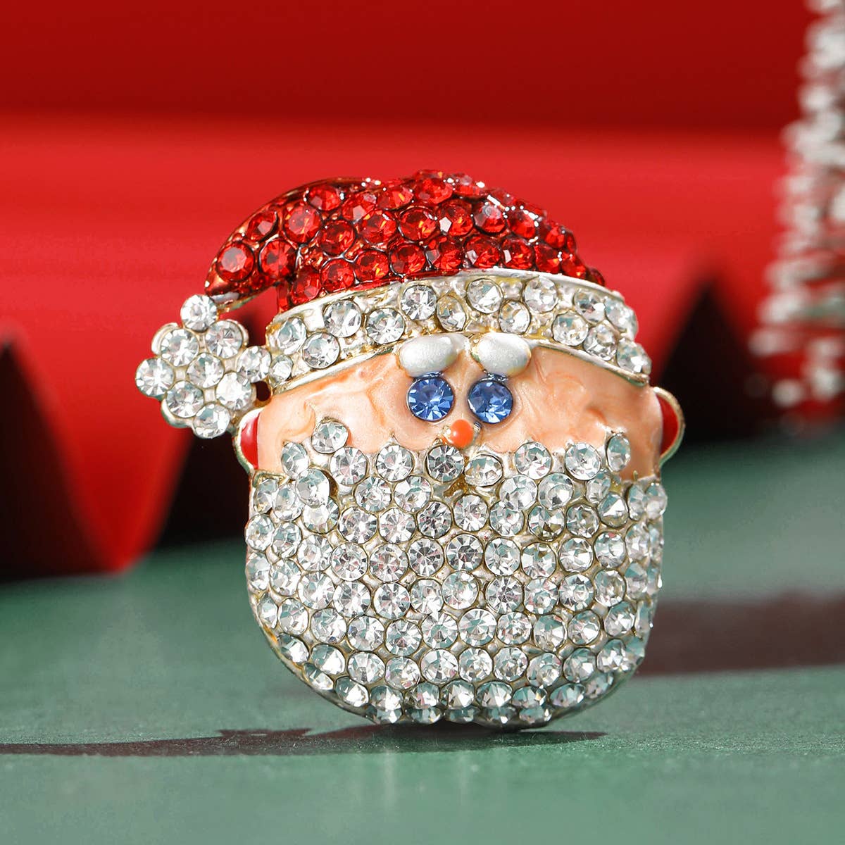 Rhinestone Santa Claus Brooch, Sparkling Christmas Pin