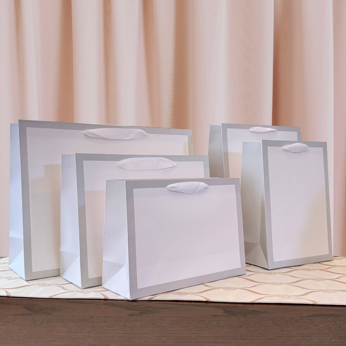 Soft Gray Border Gusset White Gift Bag