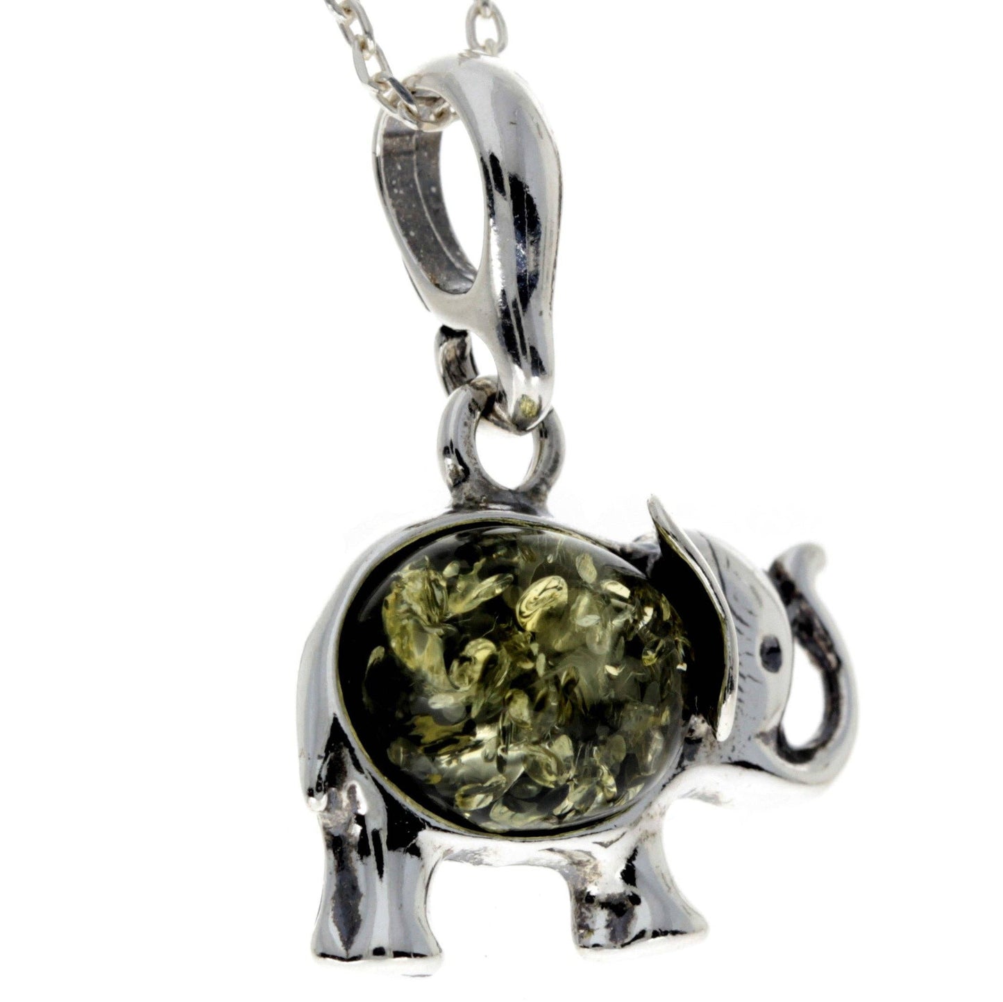 925 Sterling Silver & Baltic Amber Elephant Pendant