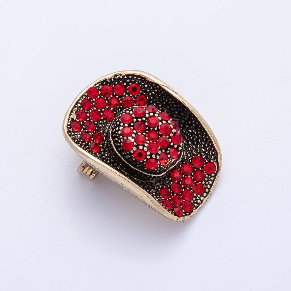 Gold 29.5mm x 21mm Red-Black Cowboy Hat Pin Brooch